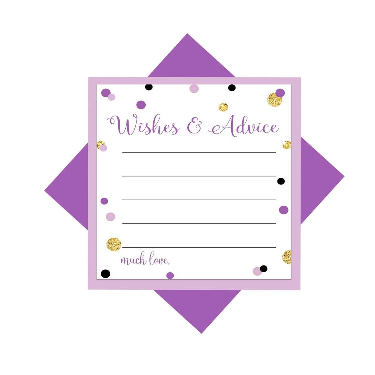Purple And Gold Advice Cards (25 Pack) Fun Bridal Shower Activity - Best Wishes For New Parents - Unique Advice Alternative For Graduations, Birthdays & Time Capsules - 4X4 Cards