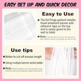 3 Pack 10 Ft Macaron White Foil Fringe Garland Metallic Streamers Tinsel Banner Wall Hanging Garland Backdrop For Parade Floats, Halloween, Christmas, Thanksgiving, New Year Party Decorations