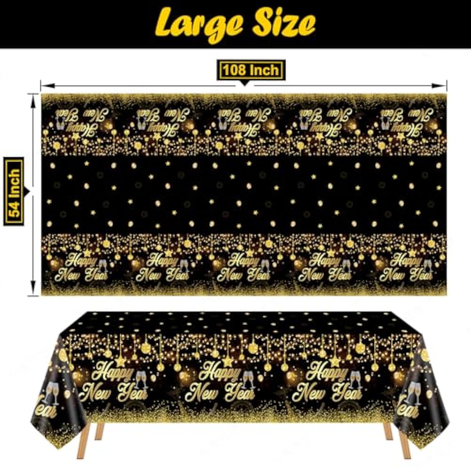 Happy New Year Plastic Table Cloth For Parties, Plastic Table Cover 2026, Disposable Party Table Clothes Decorations Supplies(108” X 54”)