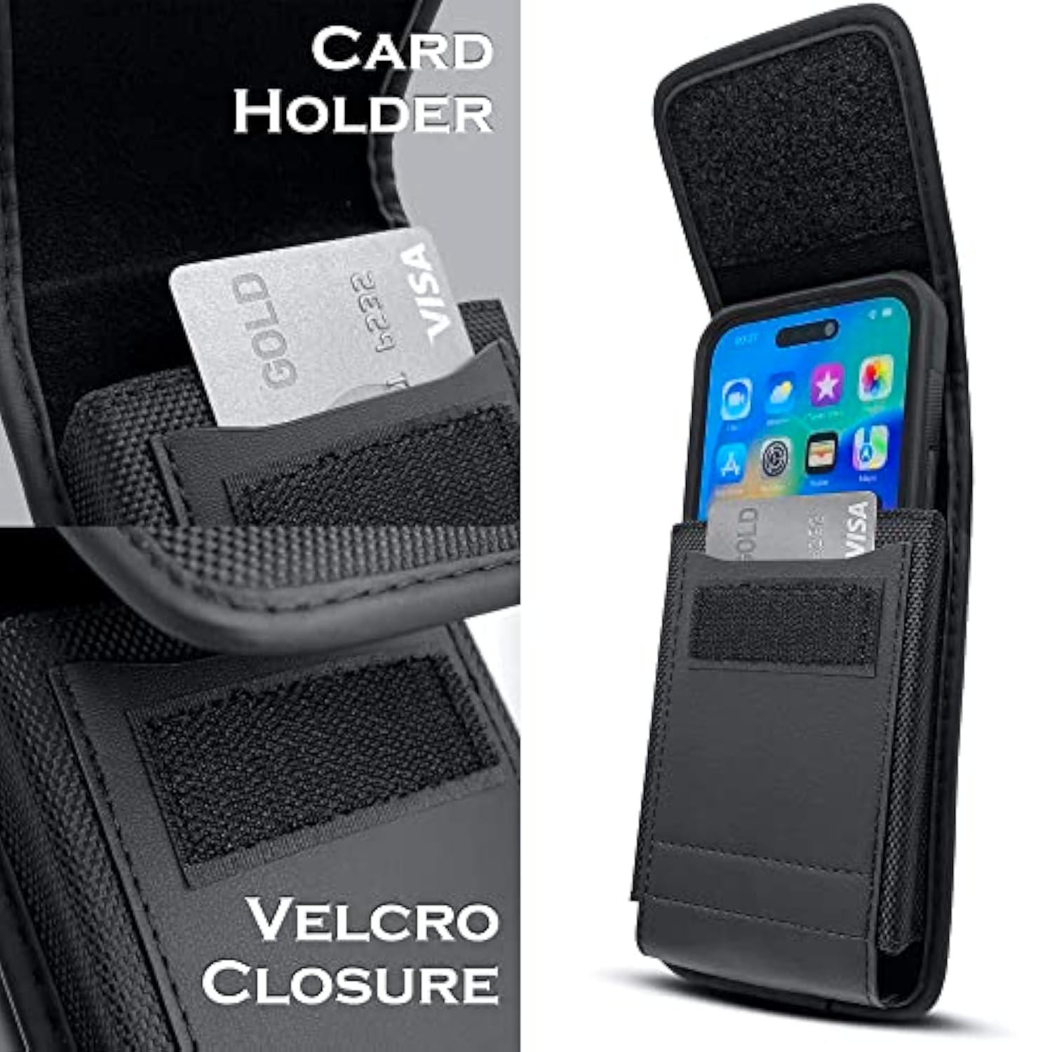 Cell Phone Holster For Galaxy S24+ Plus, S23+, S22+ Plus, S21+, S20+, S10+, S9+, A53, A52, A51, A50, Belt Holder Case With Clip, Carabiner, Id Card Pouch Cover (Fits Phone With Otterbox Case)