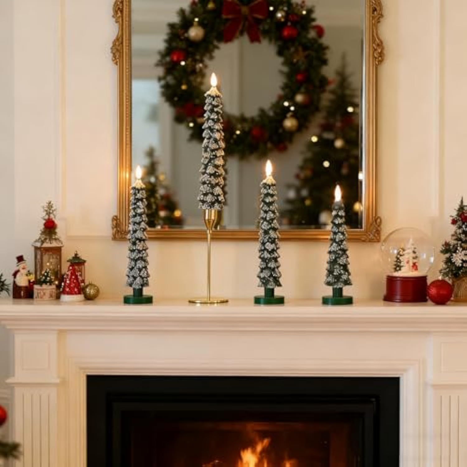 4 Pcs Flameless Taper Candles, Christmas Tree Candles With Remote, Battery Operated Candlesticks, Flickering Led Window Candlelights Real Wax Christmas Candlesticks H9.45,11.4”Green