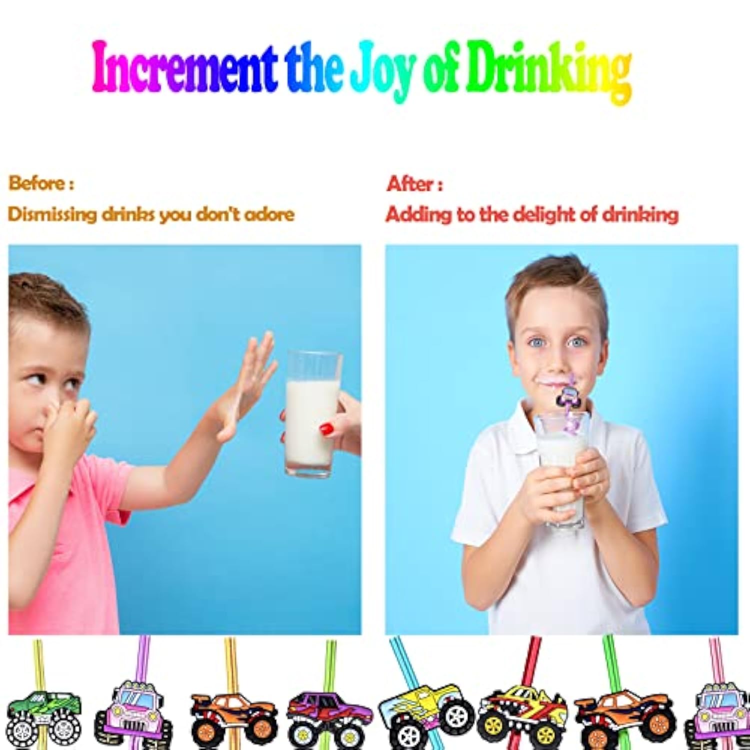 24 Monster Truck Party Car Reusable Styling Straws For Monster Truck Car Birthday Party Supplies With 2 Cleaning Brushes