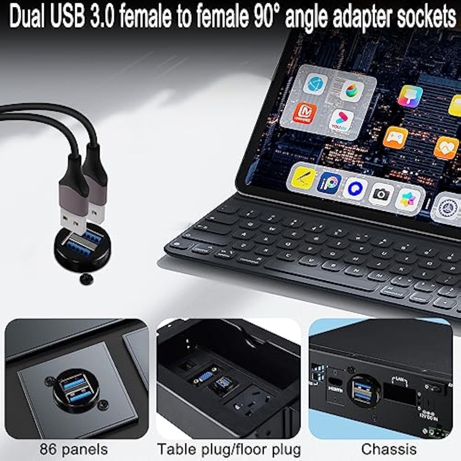 Dual Usb 3.0 Panel Mount 90° Angle Adapter 5Gbps Usb3.0 2 Female To 2 Female R