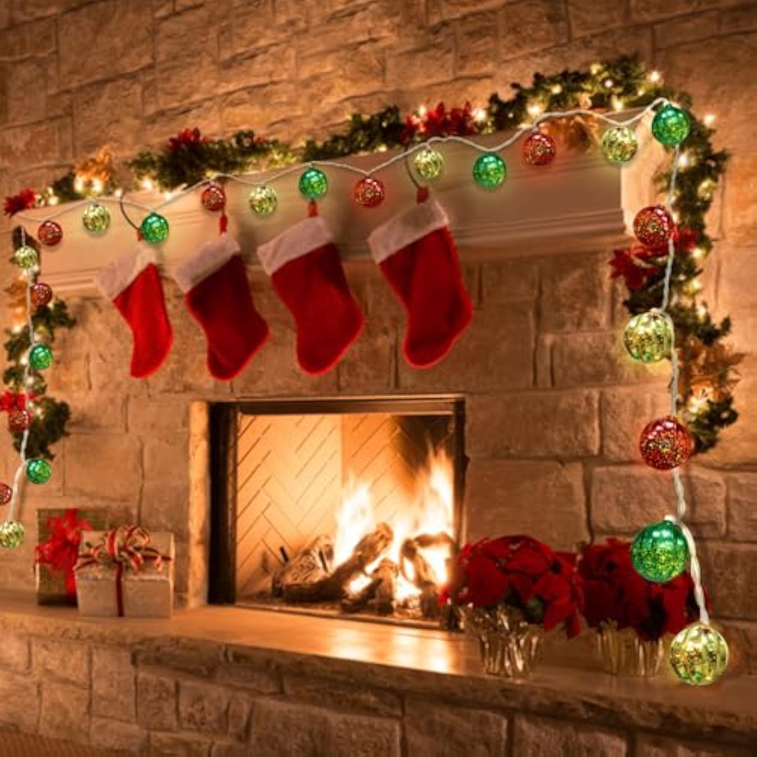 Christmas Decorations Lights, 13.5Ft 20 Led Battery Christmas Light With Timer & 8 Modes, Christmas Ball Ornaments Light