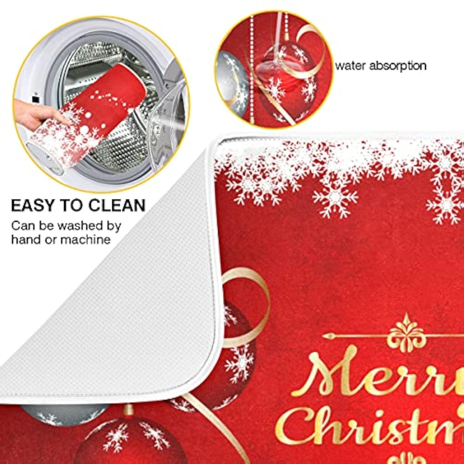 Merry Christmas Tree Dish Drying Mat 18X24 For Kitchen Counter Winter Snowflake Xmas Jingle Bells Drying Mat Pad Absorbent Fast Dry Dishes Draining Mats Large Red Kitchen Accessories