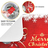 Merry Christmas Tree Dish Drying Mat 18X24 For Kitchen Counter Winter Snowflake Xmas Jingle Bells Drying Mat Pad Absorbent Fast Dry Dishes Draining Mats Large Red Kitchen Accessories