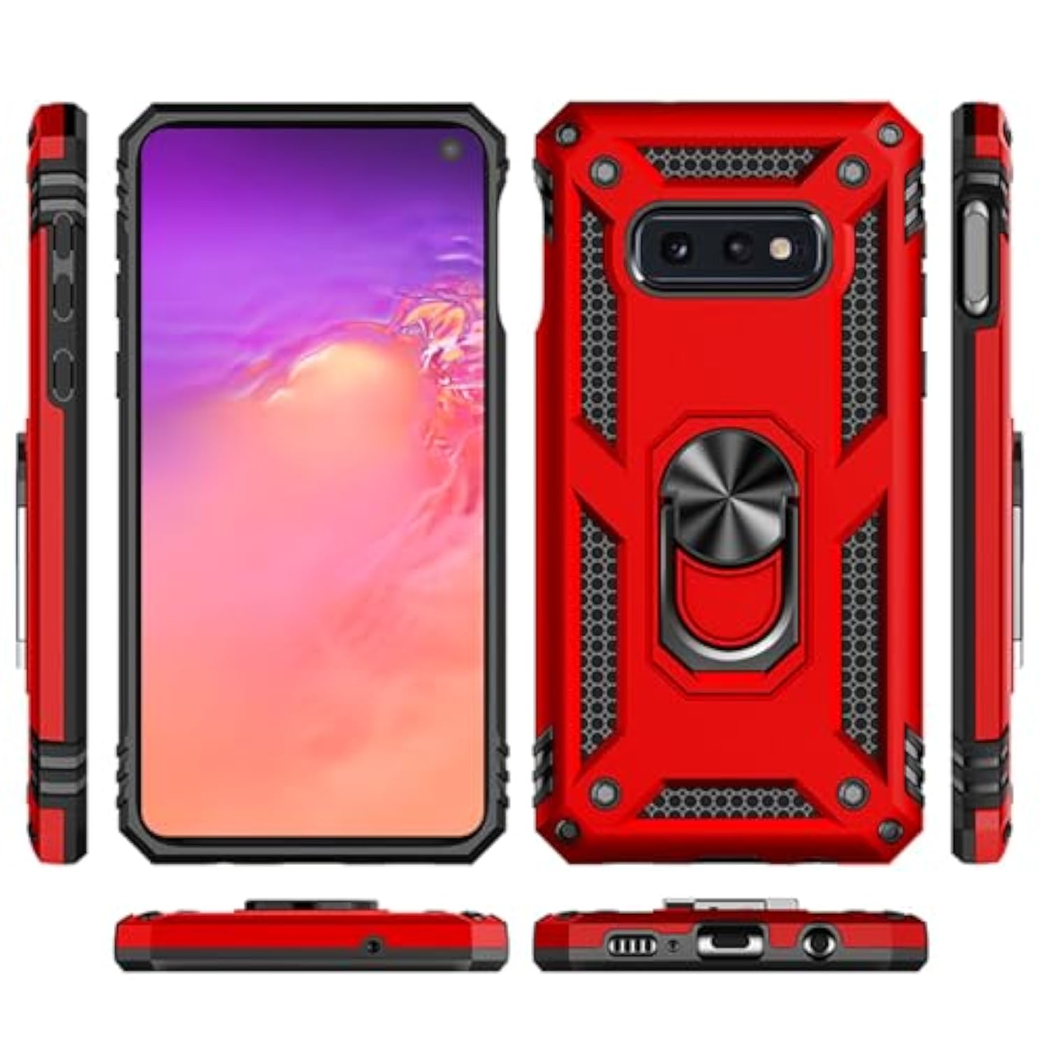 For Samsung Galaxy S10E Case: Galaxy S10E With Screen Protector - Military Grade Protective Cases With Finger Ring Holder Kickstand For Samsung S10E(Red)