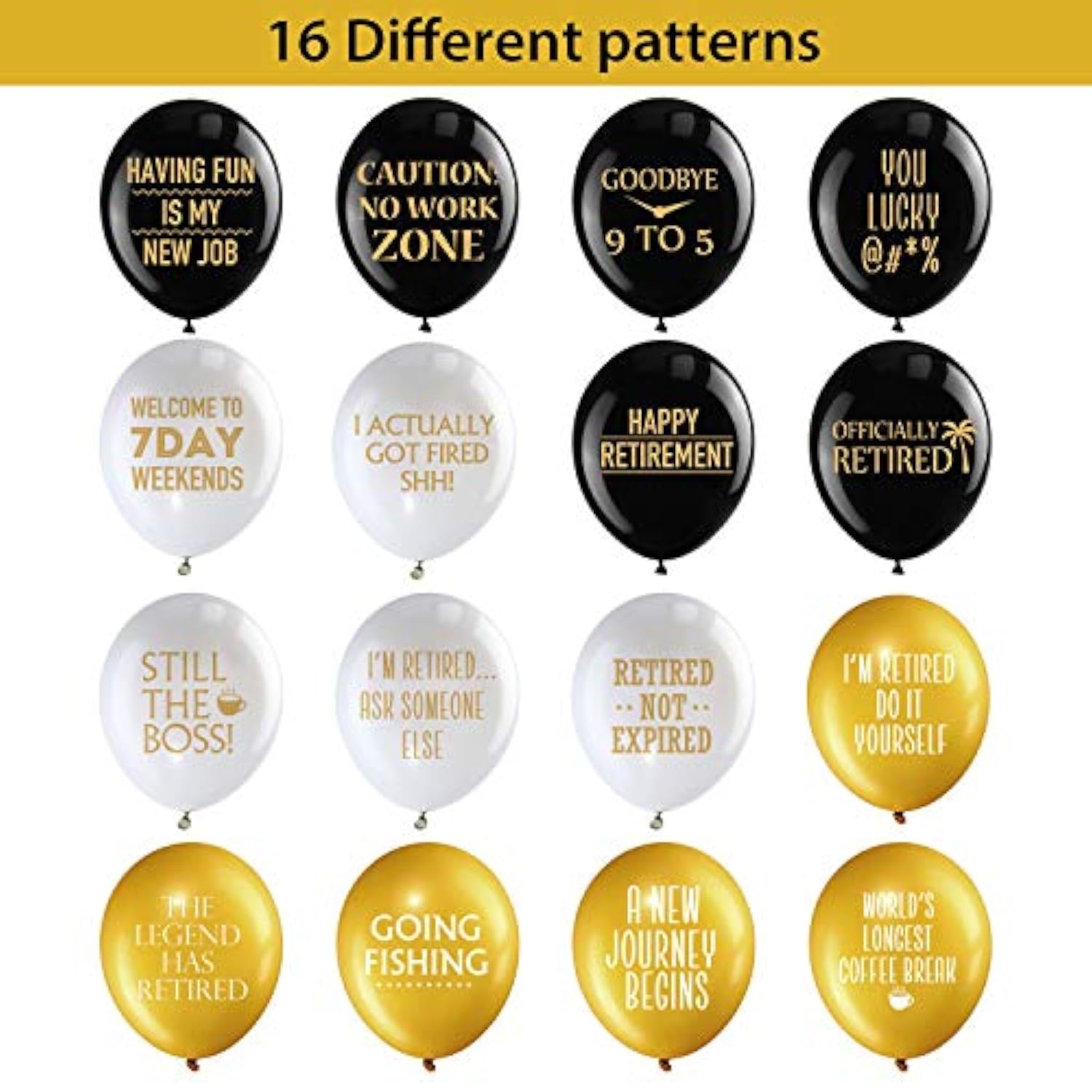 48 Pieces 12 Inches Retirement Balloons Decoration Happy Retirement Supplies Fun Black Gold Latex Balloons For Men And Women Resignation Party Decoration Indoor Outdoor(Black, White, Gold)