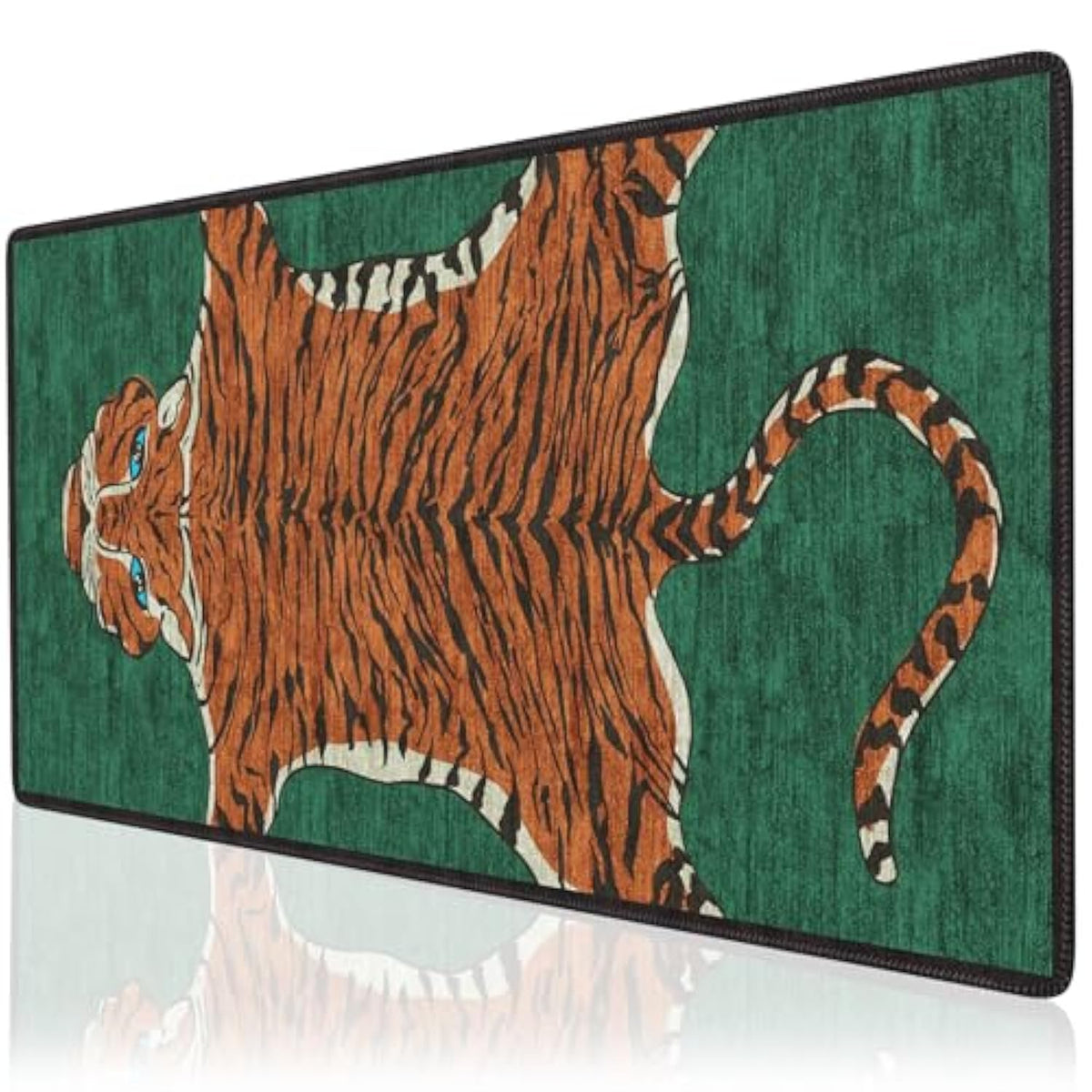 Tiger Desk Mat For Keyboard And Mouse, Non Slip Large Tigerhide Desk Mat, Smooth Gaming Mouse Pad, Long Mouse Pad For Gaming Office Home 35.4 X 15.7 Inches (Emerald Green)
