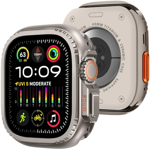 2 in 1 Metal Case Compatible with Apple Watch Ultra 3/2/1 49mm, Rugged Shockproof Metal Bumper Case with Back Cover for iWatch 49mm (Titanium)