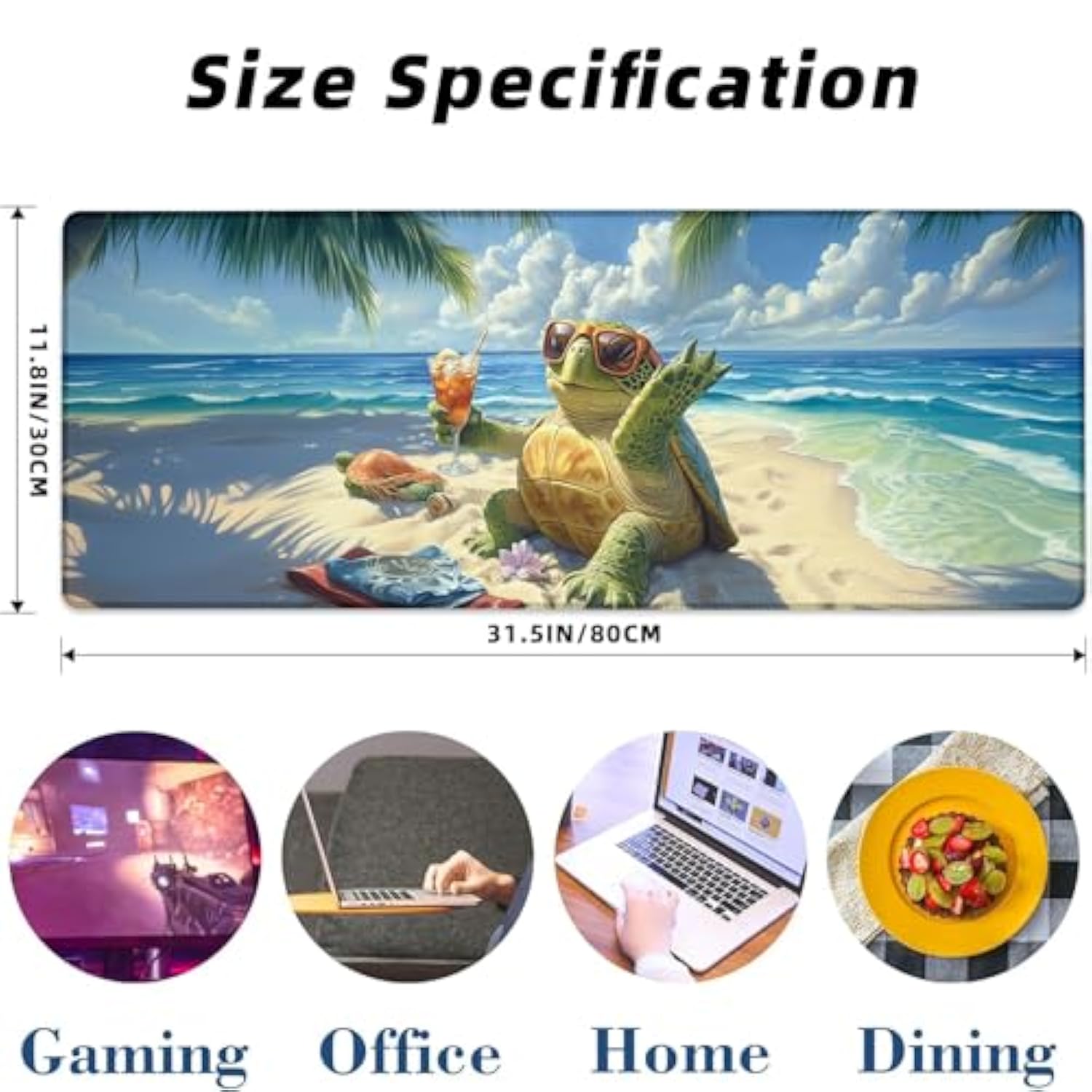 Turtle Gaming Mouse Pad Extended Desk Computer Keyboard Laptop Mouse Pads For Gaming Home Office Work, Large Long Desk Mat Mousepad With Non-Slip Rubber Base 31.5×11.8Inch(17)