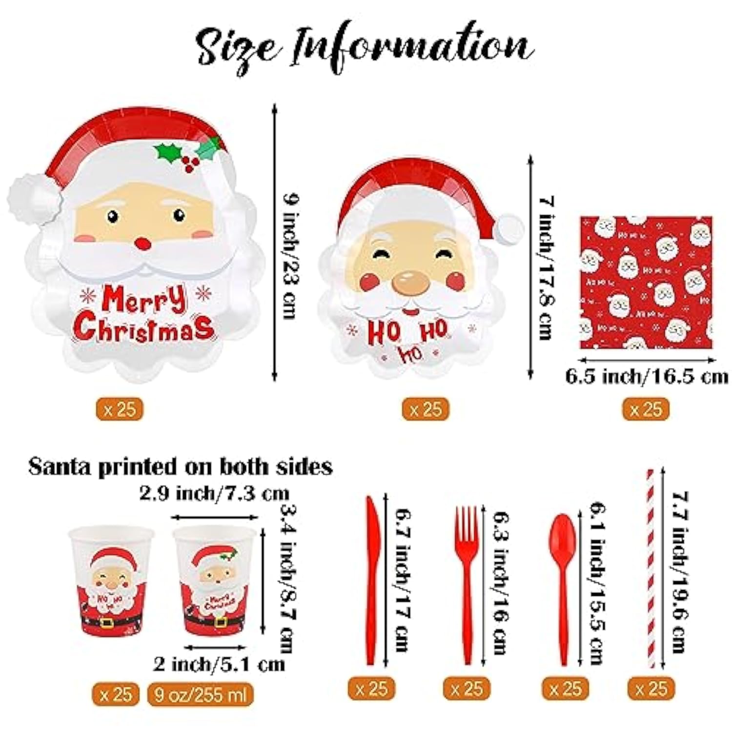 200 Pieces Christmas Santa Party Supplies Tableware Set Include Disposable Paper Plates Cups Napkins Cutlery Straws With Merry Christmas Ho Ho Ho Santa For 25 Guests Dinnerware Holiday