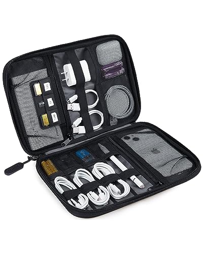 Large Electronics Travel Organizer Case, Tech Accessories Cord Storage Bag For Phone, Power Bank, Sd Card, Cables, Black