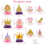 12Pcs Floral Princess Party Honeycomb Centerpieces Princess Theme Party Decorations Supplies Pink And Gold Castle Crown Carriage Baby Shower Birthday Table Toppers For Girls