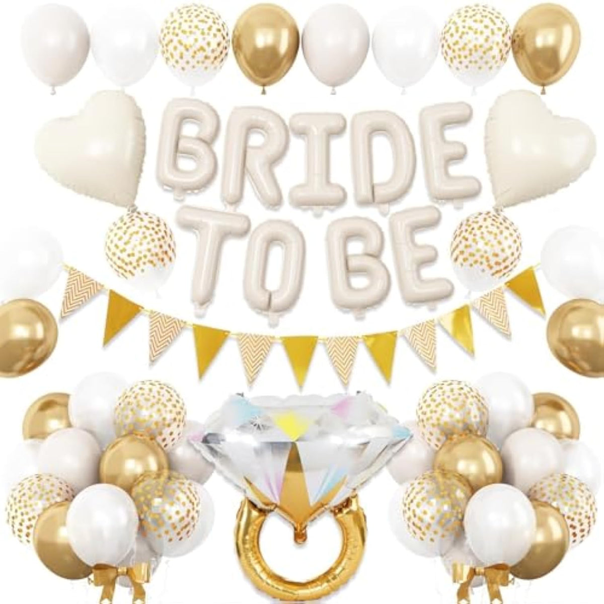 Sand White Bachelorette Party Decorations, Nude White Bride To Be Bridal Shower Balloons Decorations, White And Gold Balloons With Diamond Ring Cream Heart Balloons For Bachelorette Engagement Wedding