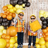 Balloons Garland Kit, Retro Orange Black Yellow Balloon Arch Kit Construction Balloon Arch, Latex Party Balloons For Birthday Wedding Baby Shower Engagement Construction Quarantine Party Decoration