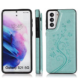 Phone Case For Samsung Galaxy S21 Glaxay S 21 5G 6.2 Inch With Tempered Glass Screen Protector And Card Holder Wallet Cover Stand Flip Leather Cell Accessories Gaxaly 21S G5 Cases Women Girl Green