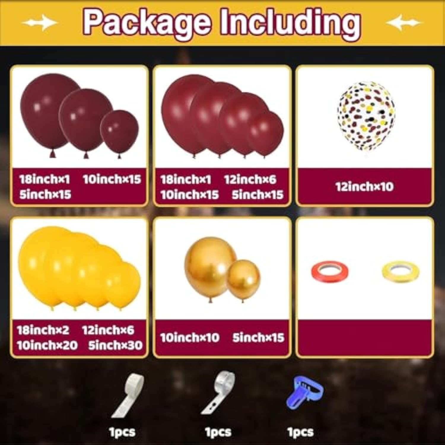 170Pcs Magical Wizard School Balloons Arch Garland Kit, Different Sizes 18 12 10 5 Inch Burgundy Yellow Gold Confetti Balloon For Kids Birthday Baby Shower Halloween Party Decorations Supplies