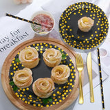 186-Piece Black Gold Party Tableware Set Serves 25 Plates Napkins Cups Cutlery