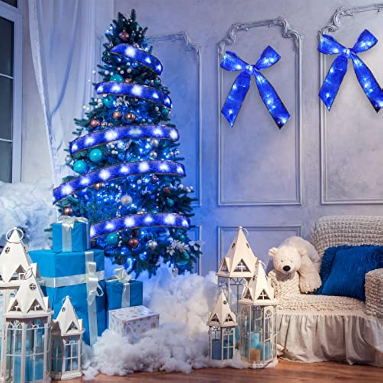 Christmas Ribbon Lights Christmas Lights 16.4 Ft Glow Christmas Tree Ribbon Battery Operated Indoor String Lights For Ou