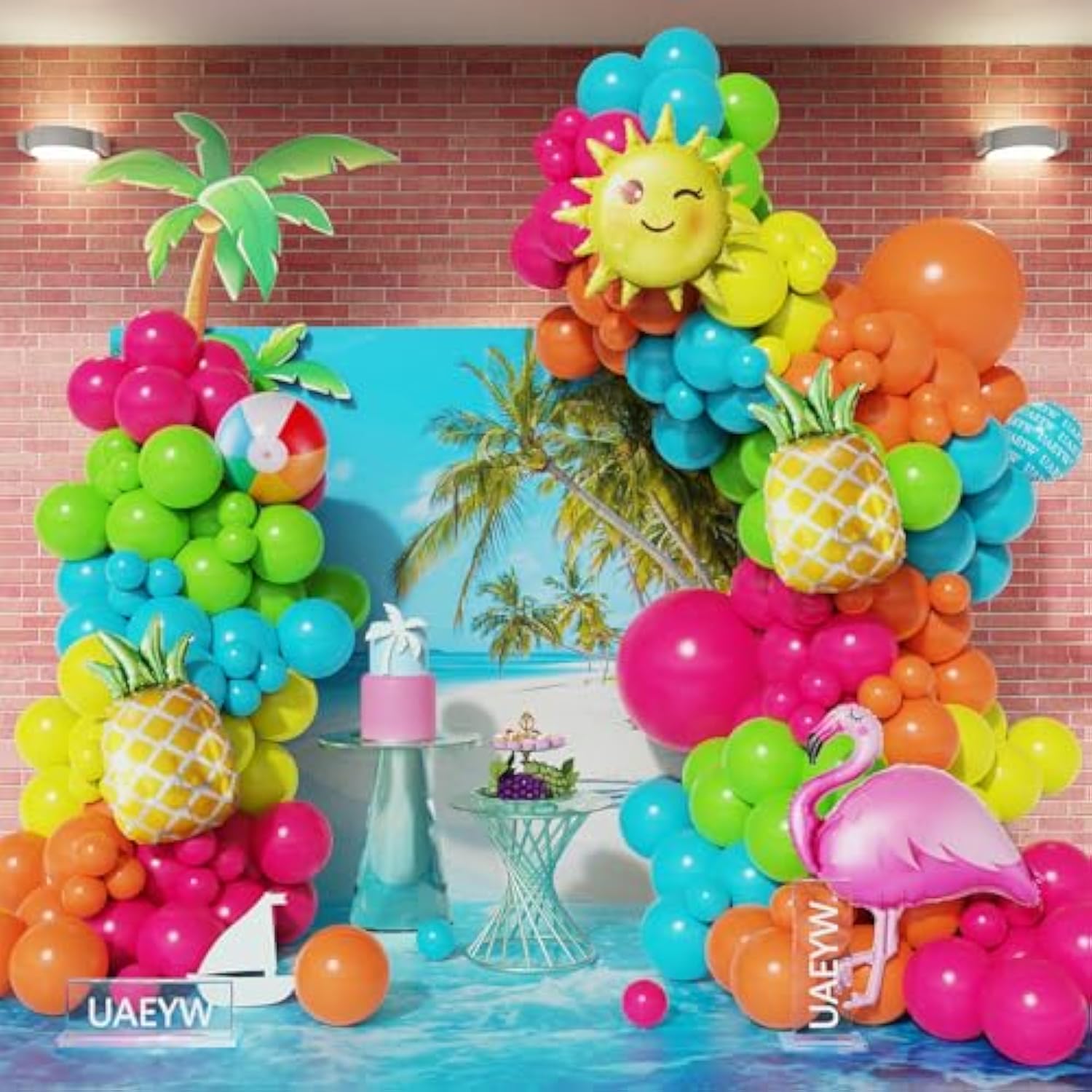 144Pcs Tropical Luau Balloon Arch Garland Kit Pineapple Flamingo Sun Beach Ball Foil Balloons For Summer Pool Beach Hawaiian Aloha Birthday Baby Shower Party Decorations