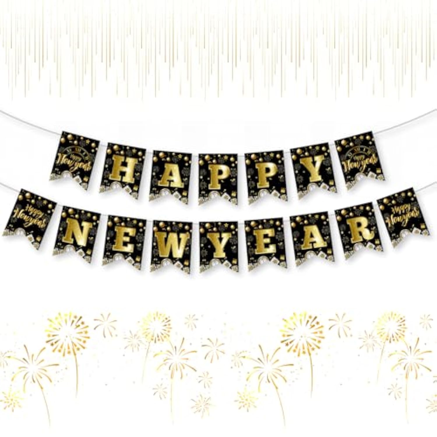 Black Gold Happy New Year 2026 Banner Garland Party Decorations Favors Props