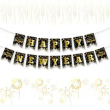 Black Gold Happy New Year 2026 Banner Garland Party Decorations Favors Props