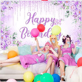 Happy Birthday Backdrop Banner for Girls Women Happy Birthday Party Decorations Floral Glitters Bday Banner Party Supplies (Purple, 6x3.6ft)