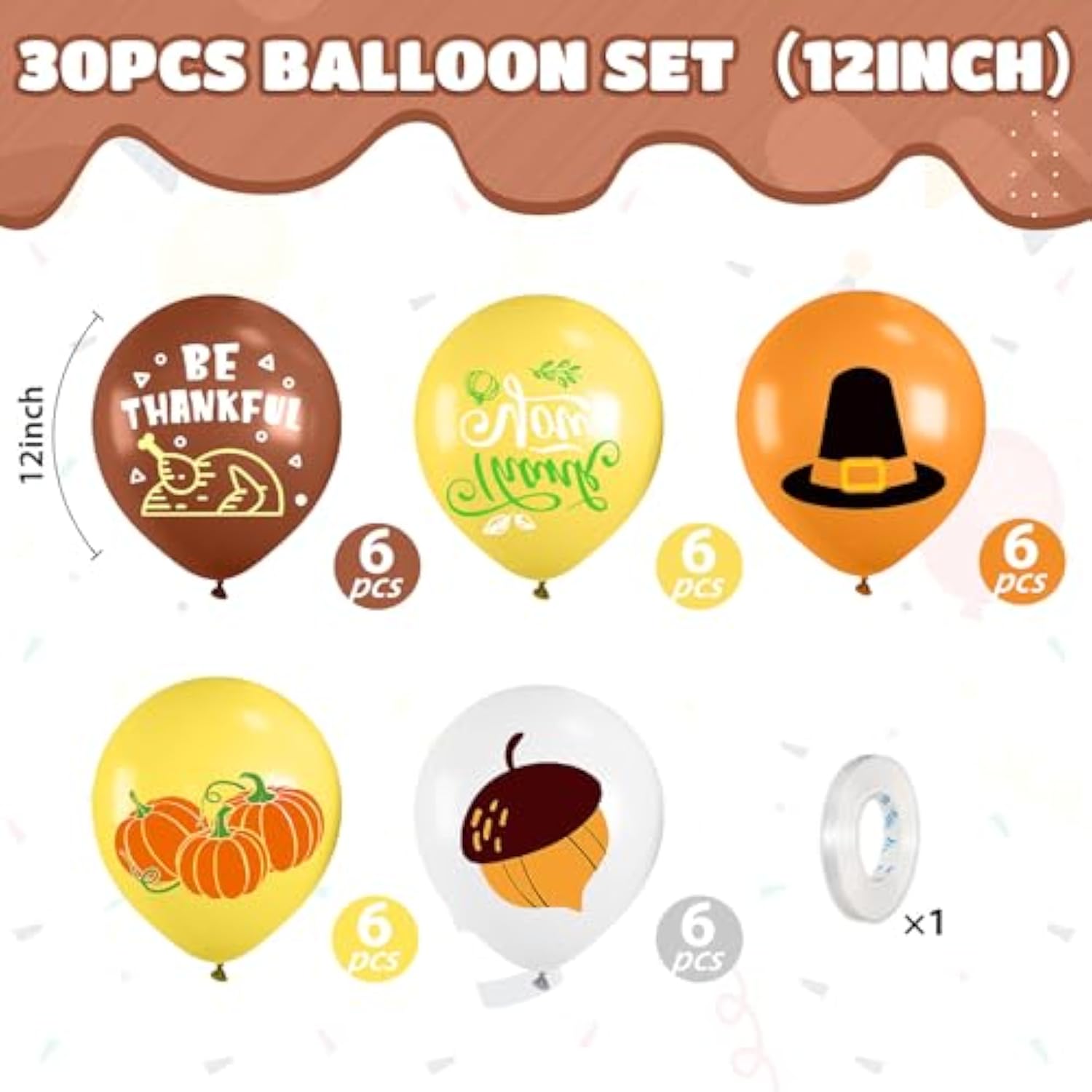Thanksgiving Balloons 12 Inch Brown Yellow Orange White Pumpkin Autumn Party Decor