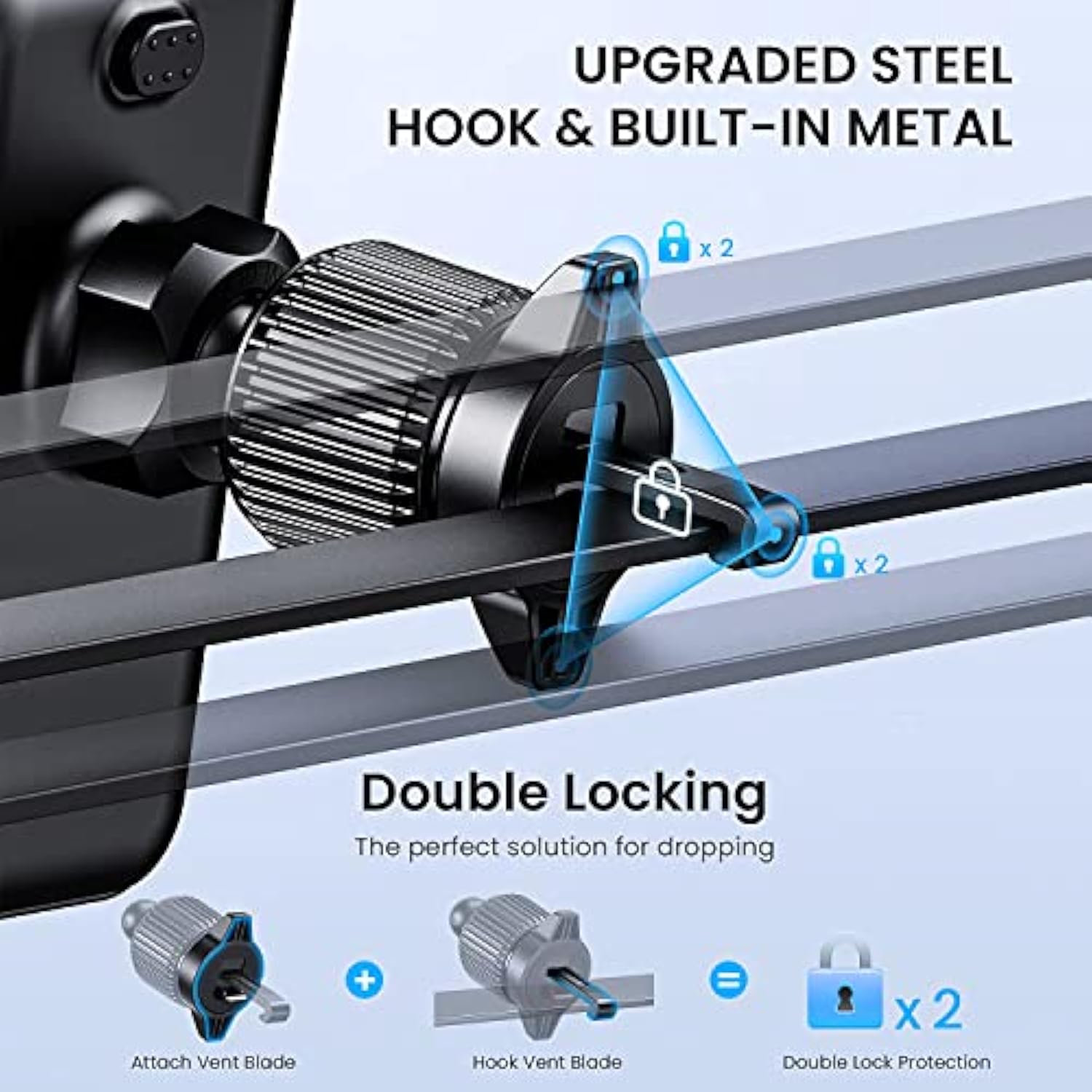 Thick Cases Friendly Air Vent Clip Cell Phone Holder for Smartphone & iPhone