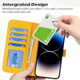 Genuine Leather Wallet Case for iPhone 14 Pro 6.1" with 4 Card Slots and RFID Blocking - Yellow
