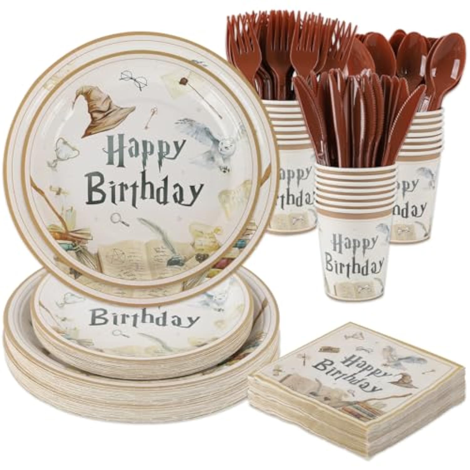 210Pcs Magical Wizard Birthday Party Supplies,Magical Wizard Paper Plates And Napkins Kit For Boys And Girls Happy Birthday Baby Shower Party Decorations,Serves 30