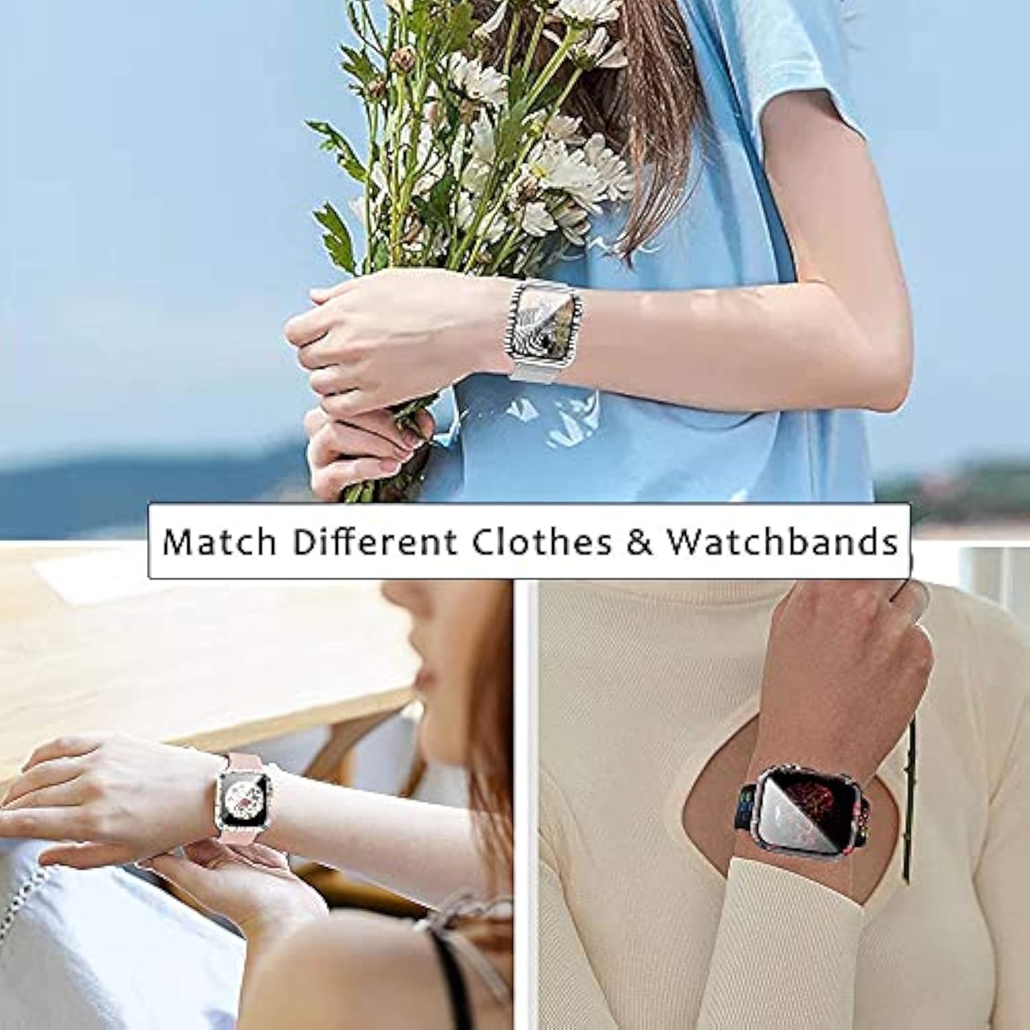 8 Pack Case Compatible For Apple Watch Se Series 6 5 4 3 2 44Mm 40Mm 42/38Mm Hard Pc Flowers Case With Tempered Glass Smartwatch Screen Protectors Full Protective Cover For Women(8Pack, 40Mm)