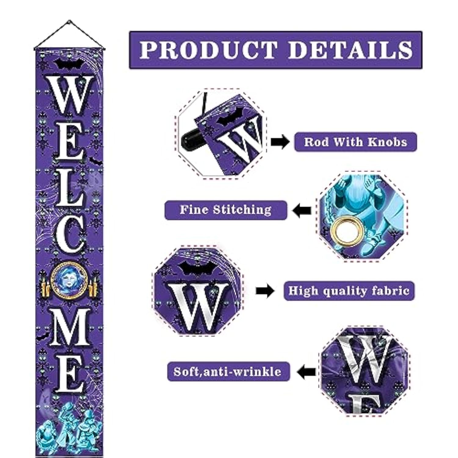 Haunted House Halloween Door Banner 71x12in Welcome Foolish Mortals Sign Party Decor