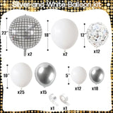 Disco Ball Arch Kit - White & Silver Balloons, Metallic Mirror Balls, Confetti For Disco Party Decor