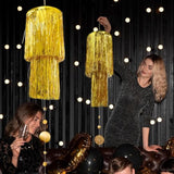 Gold 2-Tier Chandelier Tinsel Ceiling Decor with Stars for Party & Room