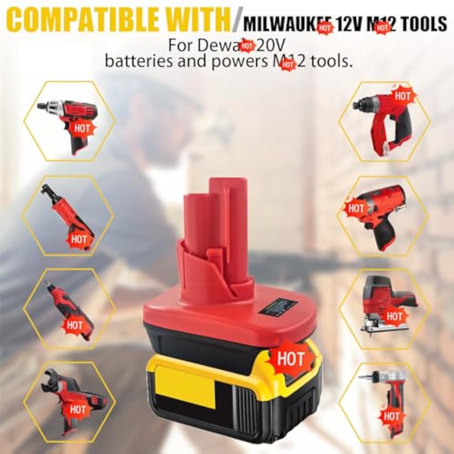 Adapter For Dewalt 20V Battery & For Milwaukee M18 18V Battery Convert For M18 To For M12 Battery For Milwaukee M12 Battery Compatible With Milwaukee M12 12V Cordless Power Tools Use (Adapter Only)