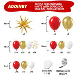 Red and Gold White Balloon Garland Arch Kit, 187Pcs Explosion Star Balloons Red White Metallic Gold Confetti Latex Balloon for Galentine's Valentine's Day Birthday Christmas Party Decoration
