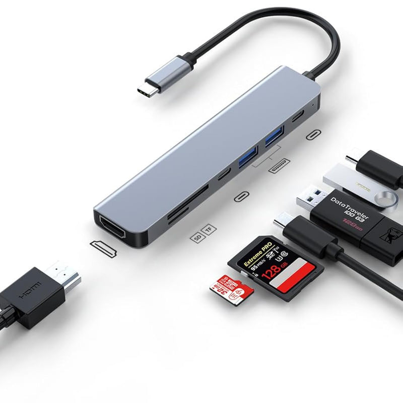 7 In 1 Usb-C Multiport Adapter, Usb-C To Hdmi 4K@60Hz, Pd Charging 100W Power,