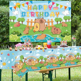 Capybara Birthday Party Set with Backdrop, Balloons, Cake Toppers & Centerpieces