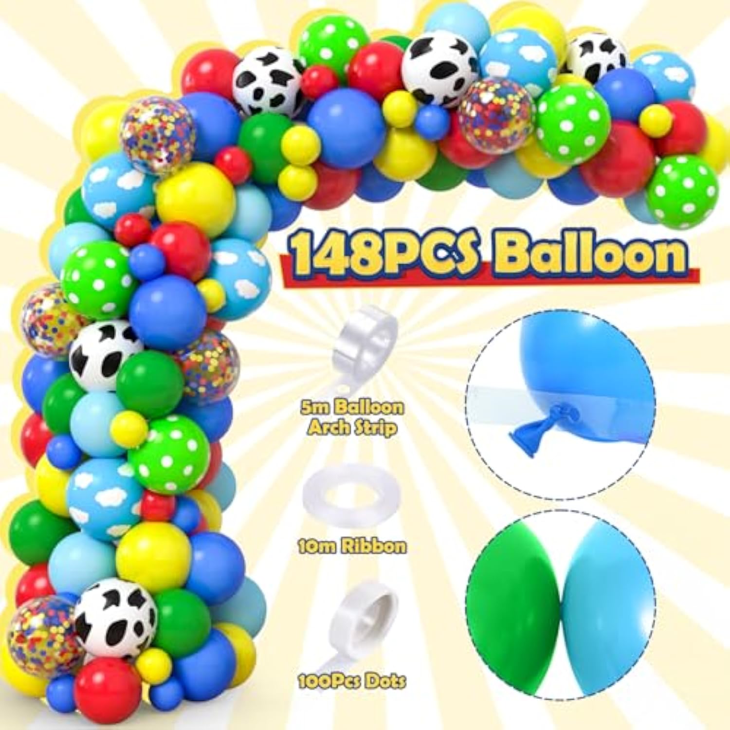 154Pcs Toy Inspired Story Birthday Party Decorations Supplies For Kids Teen, Balloon Arch With Backdrop Tablecloth Cow Print Balloons Star Rocket, Cartoon Game Girls Boys Birthday Party Decor