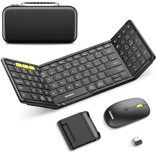 Foldable Keyboard And Mouse, Folding Bluetooth Keyboard Combo, 2.4G + Bt5.0 X 2, Full-Size Portable Travel Keyboard & Usb-C Rechargeable Wireless Mouse For Ios Android Windows Mac Os