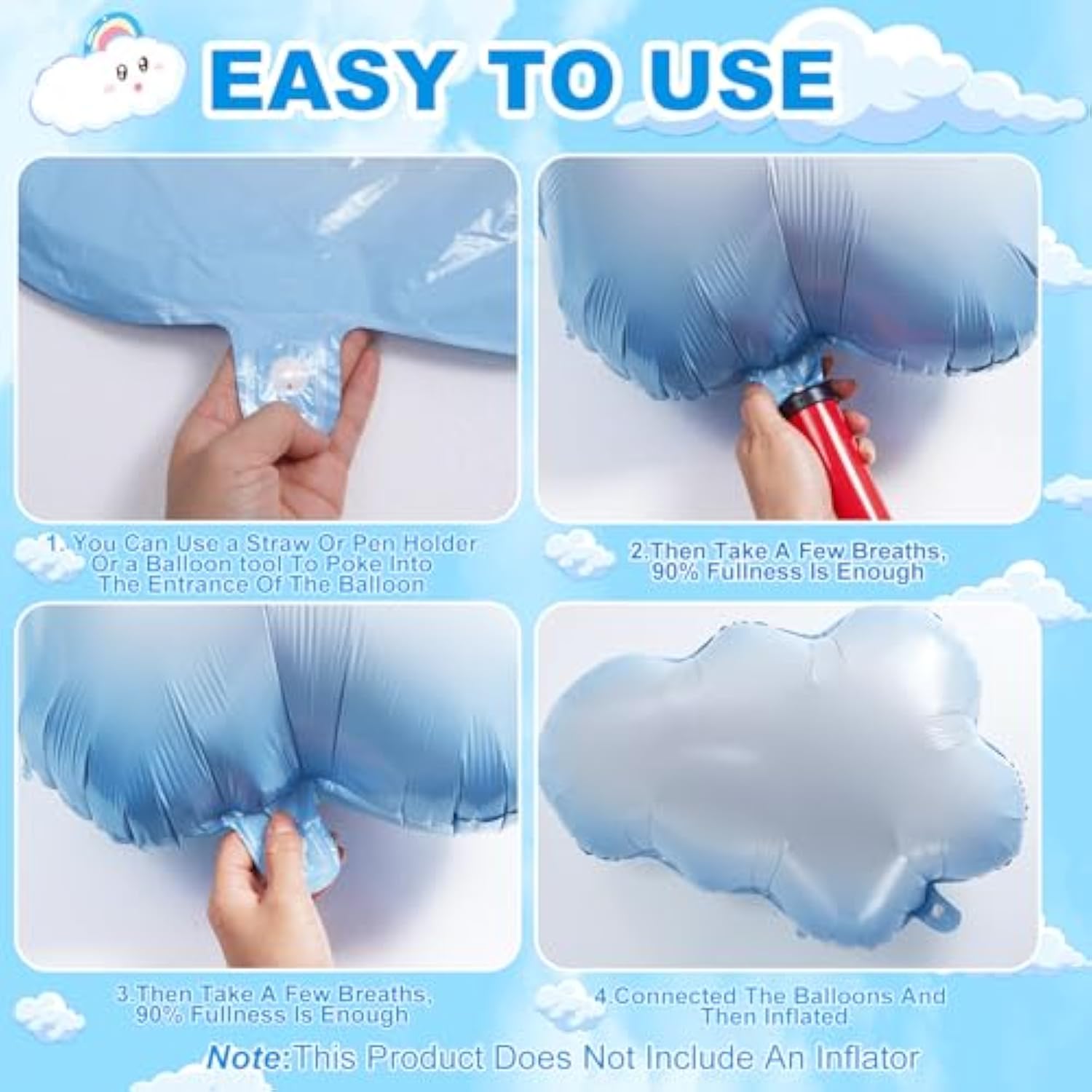 Cloud Balloons 6Pcs White Cloud Foil Balloons Cloud Party Decorations,Cloud Balloon For Birthday Party Decorations Supplies Themed Party Birthday Baby Shower,Clouds Decorations