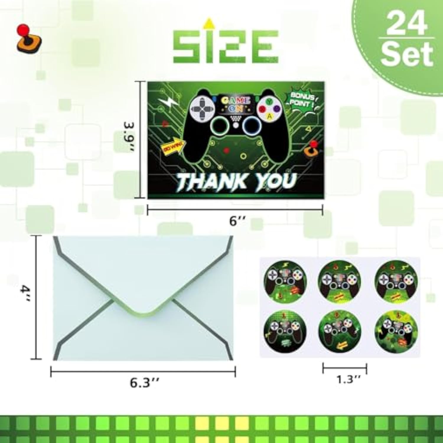Video Game Thank You Cards - 24 Pcs Game Thank You Cards With Envelopes Stickers For Gamer Birthday Party Decorations Fill In Blank Notes For Kids Boys Birthday Baby Shower 4'' X 6''