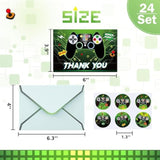 Video Game Thank You Cards - 24 Pcs Game Thank You Cards With Envelopes Stickers For Gamer Birthday Party Decorations Fill In Blank Notes For Kids Boys Birthday Baby Shower 4'' X 6''