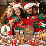 175Pcs Christmas Party Supplies Disposable Tableware Christmas Paper Plates And Napkins Sets Cups Cutlery For Merry Christmas Xmas Holiday Party Decorations, Serves 25