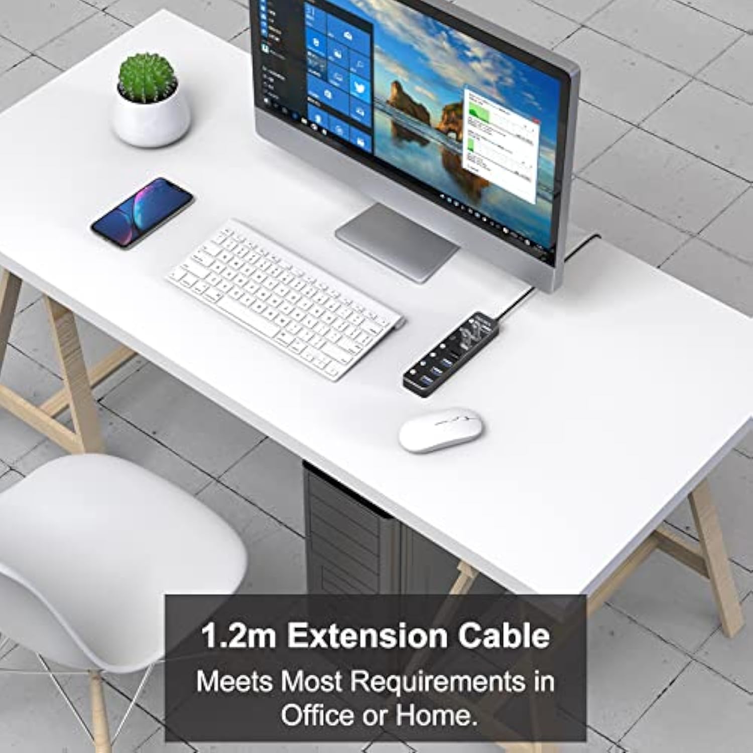 Usb Hub, 7 Port Usb Hub 3.0 With 4Ft Usb Long Cable Multiple Port,Individual U
