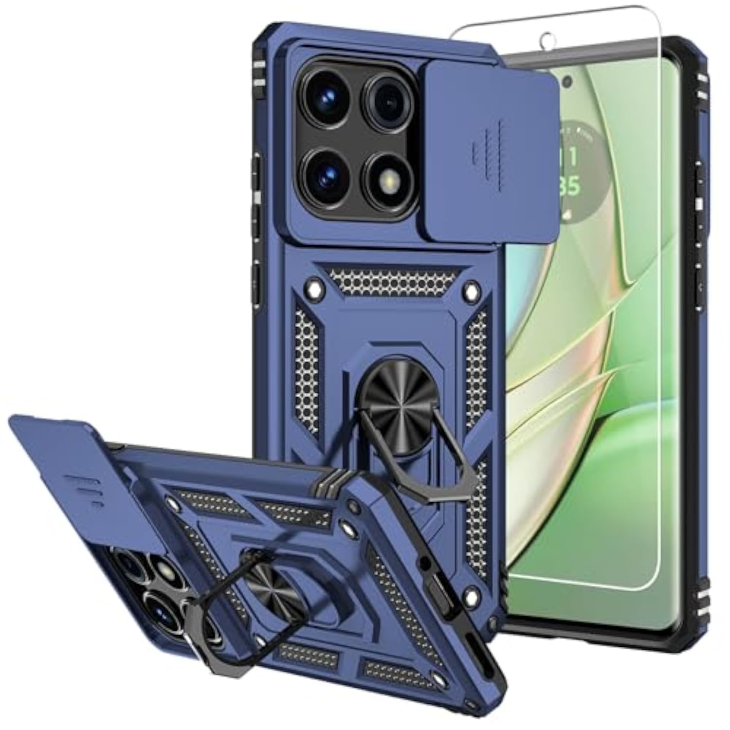 Motorola Edge 2025 Case with Screen Protectors and Camera Cover, Military Grade 16ft Drop Tested Cover with Magnetic Kickstand Protective Case for Moto Edge 2025, Blue