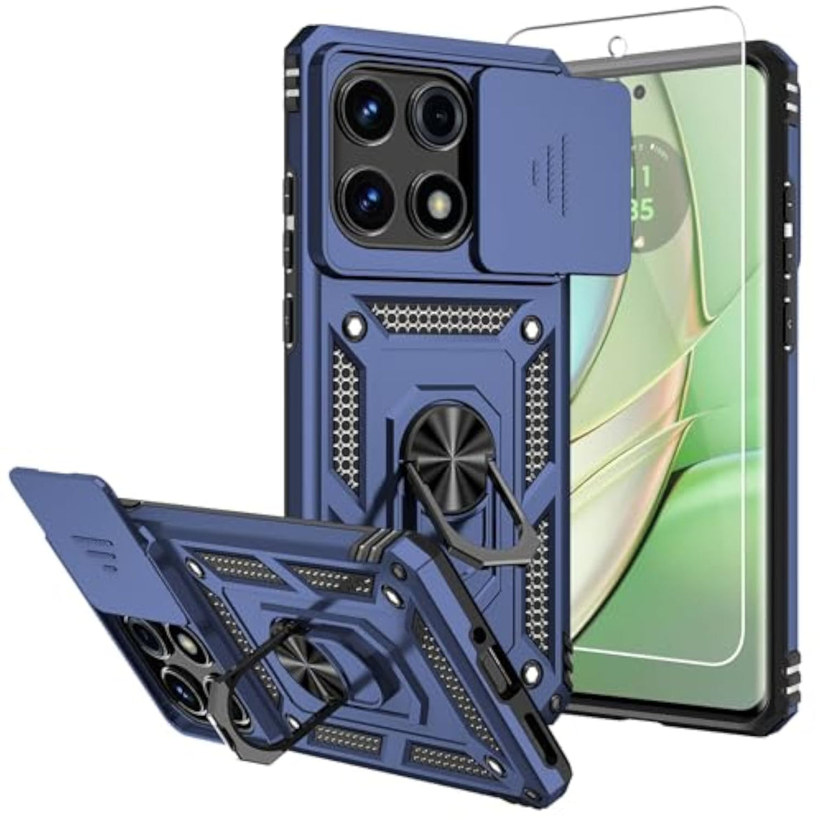 Motorola Edge 2025 Case with Screen Protectors and Camera Cover, Military Grade 16ft Drop Tested Cover with Magnetic Kickstand Protective Case for Moto Edge 2025, Blue