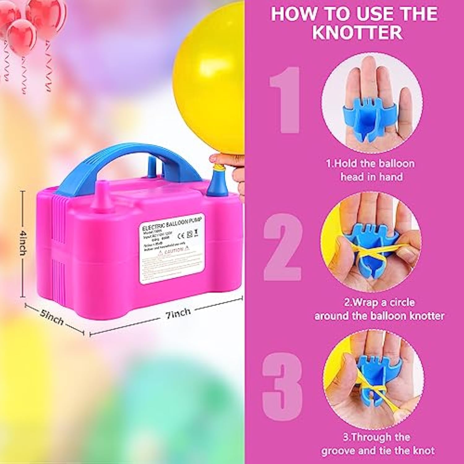 Balloon Pump Electric,110V 600W Balloon Blower Inflator Dual Nozzle Air Pump Balloons Inflator For Decoration, Party, Sport,Gifts:2 Balloon Tying Tools